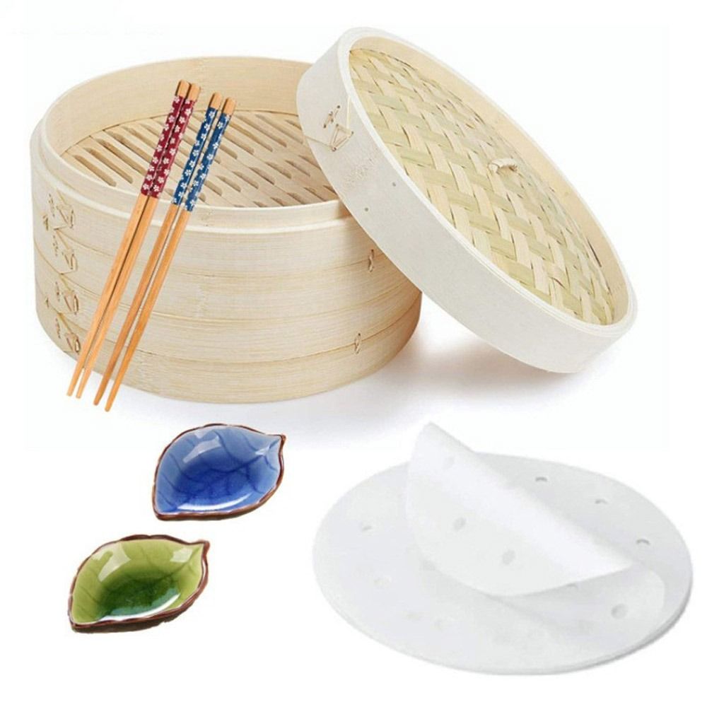 Bao Steamer Bamboo - Çin Bambu Buharlı Pişirici, Kapaklı, Bao